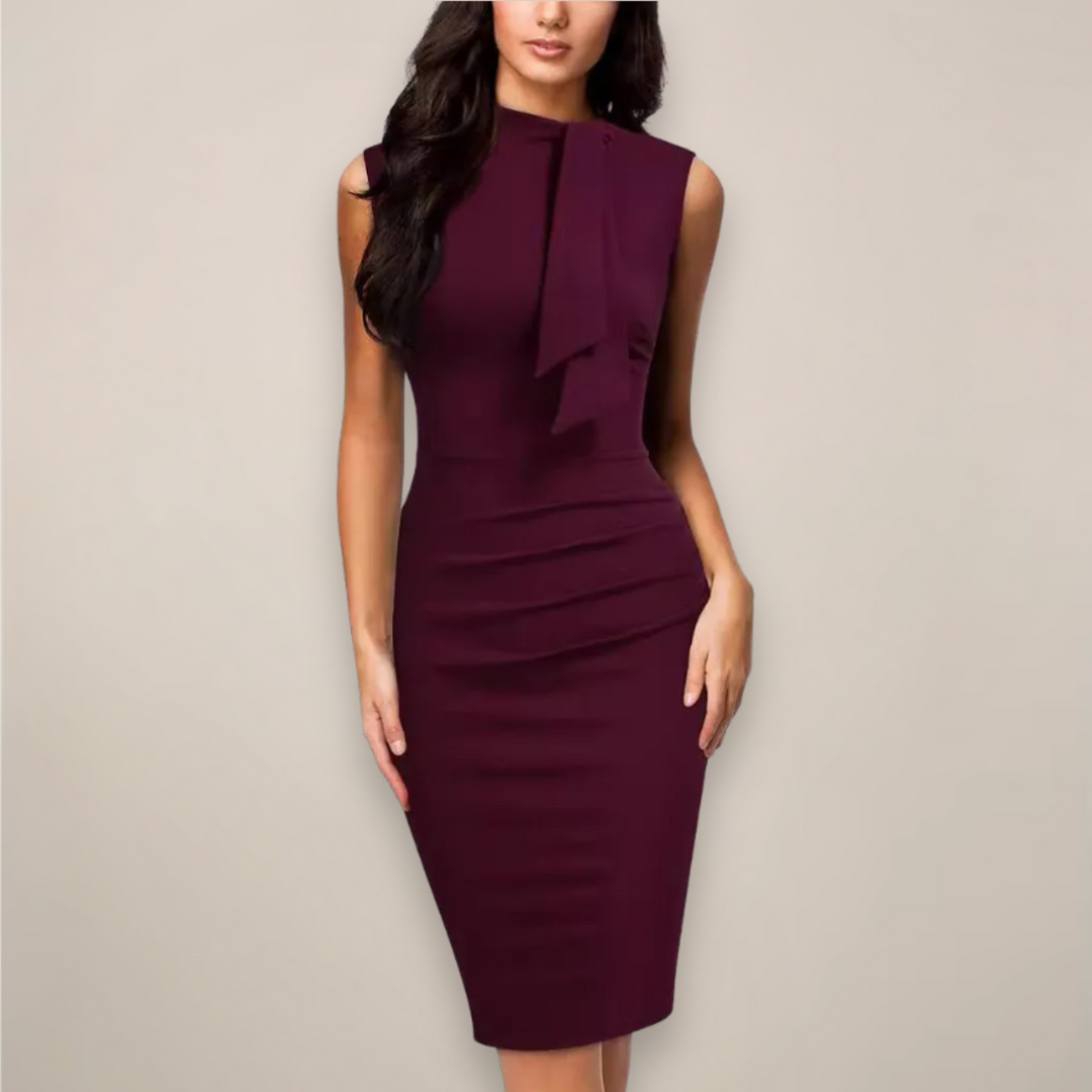 Gloria | Vestido midi elegante para mujer sin mangas con lazo