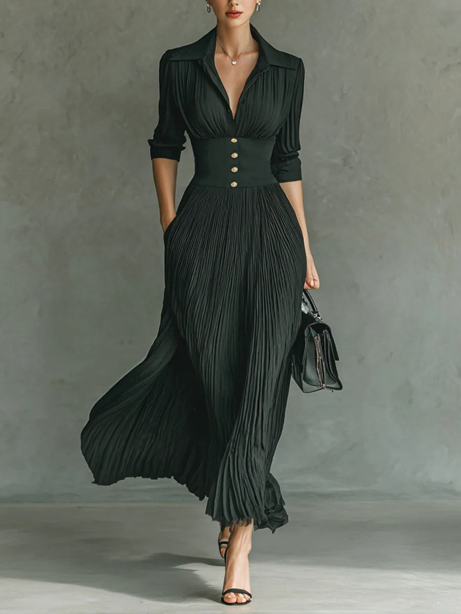 Salomé | Vestido largo con cintura ajustada y falda plisada