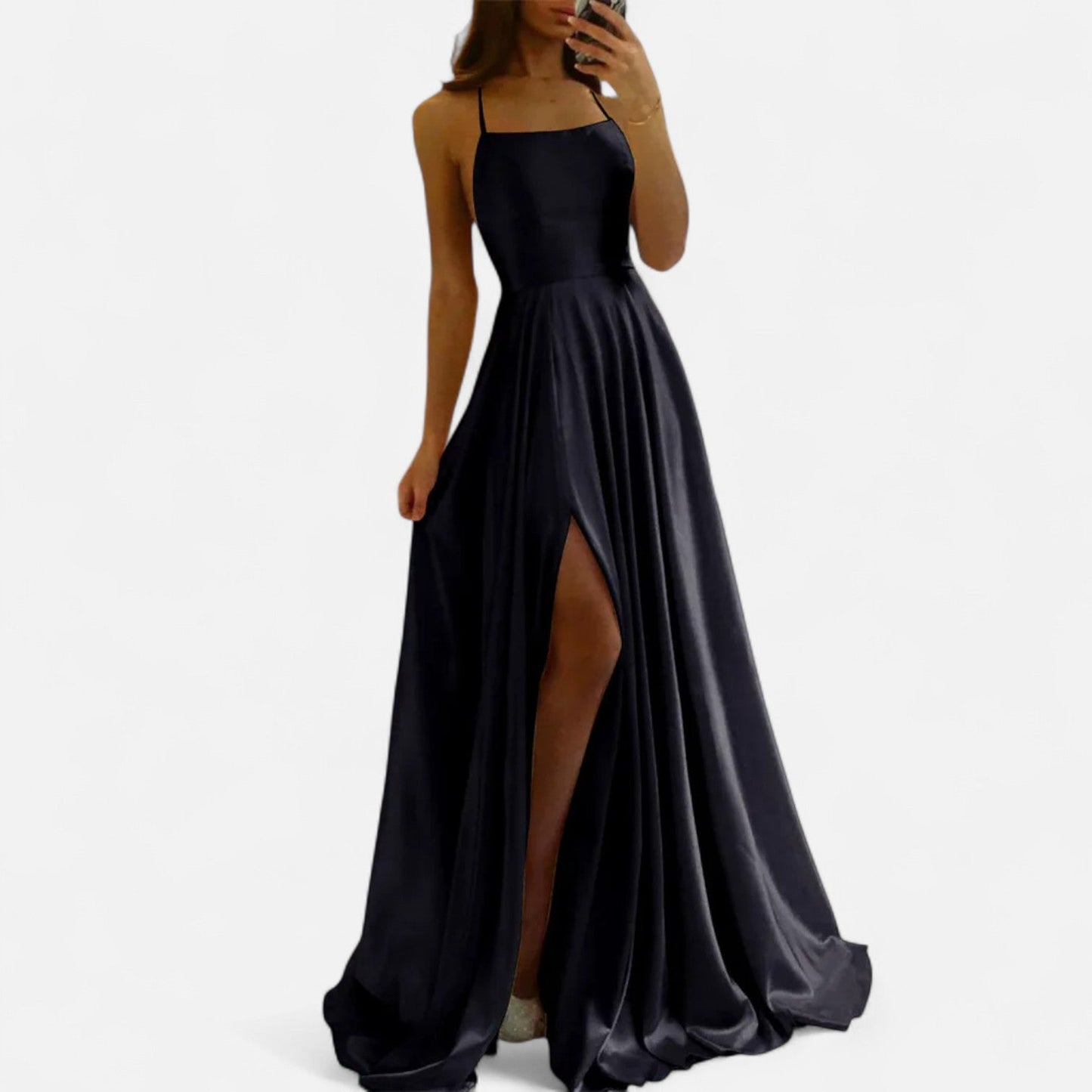Belina | Vestido maxi de invitada para mujer con abertura y tirantes