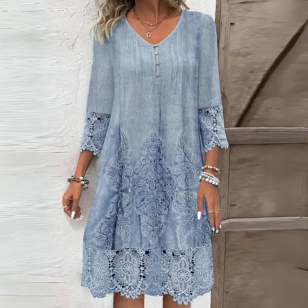 Reyes | Vestido midi con estampado floral y detalles de encaje