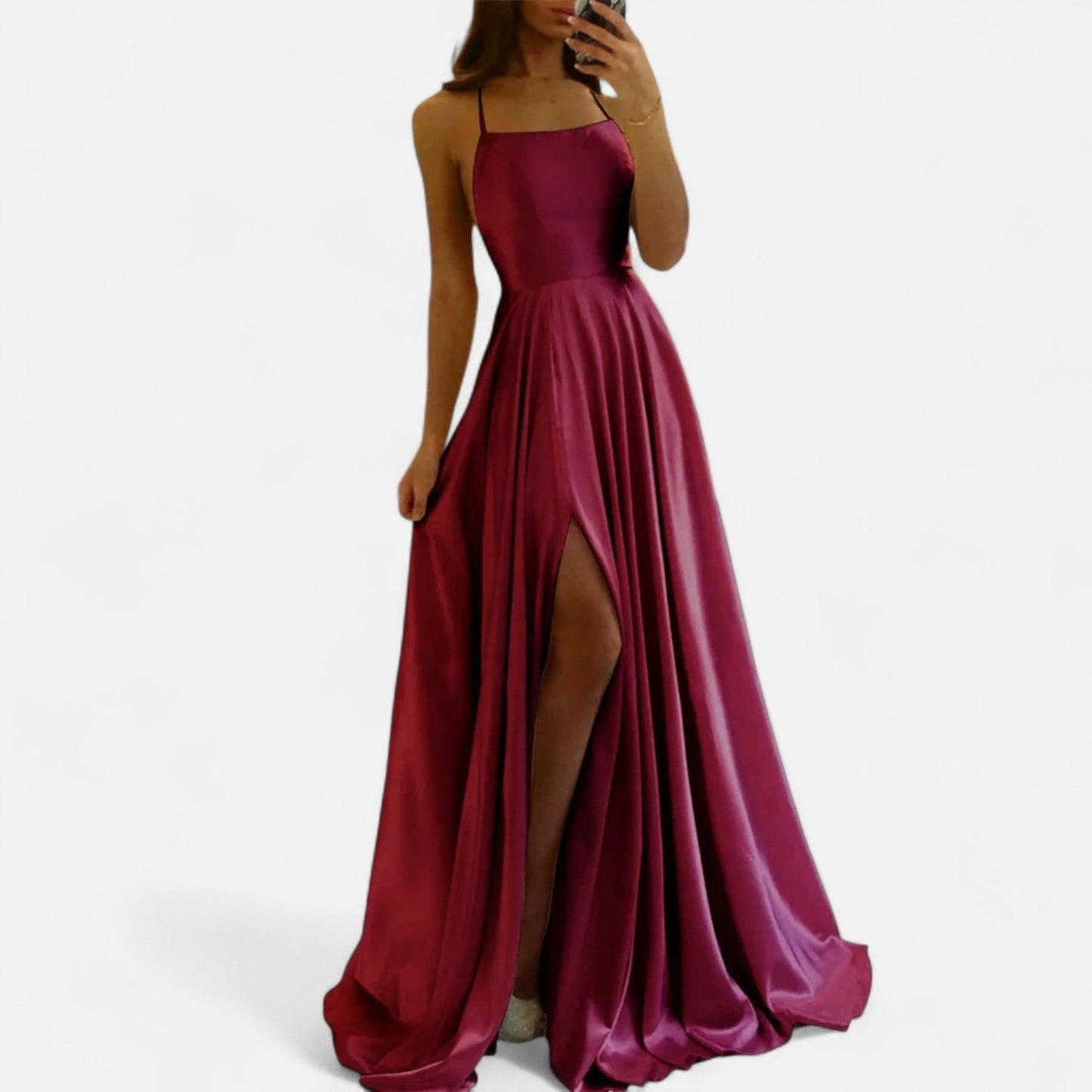 Belina | Vestido maxi de invitada para mujer con abertura y tirantes