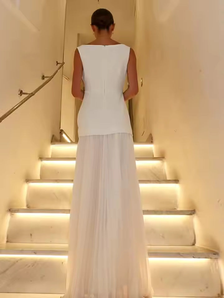 Roweena | Vestido Largo Plisado Elegante sin Mangas