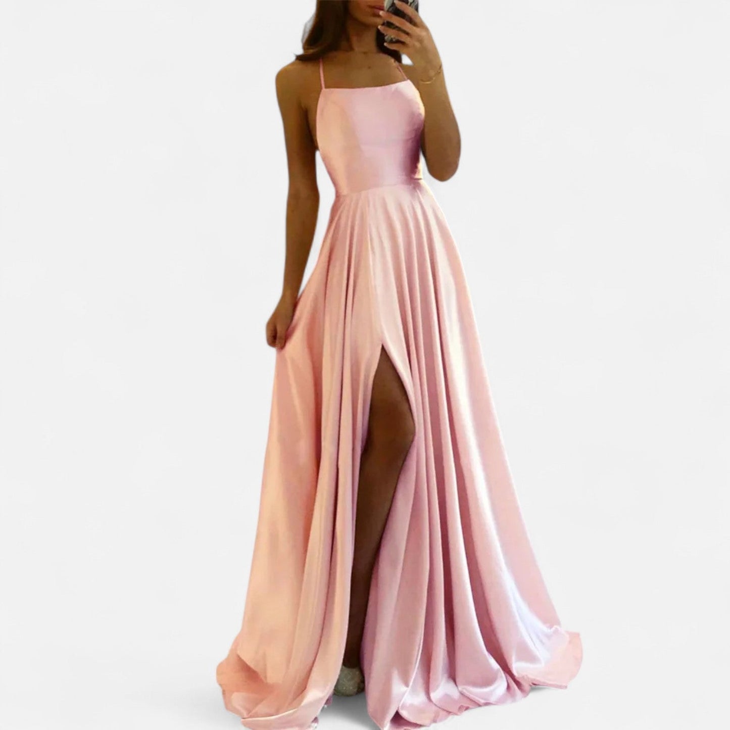 Belina | Vestido maxi de invitada para mujer con abertura y tirantes