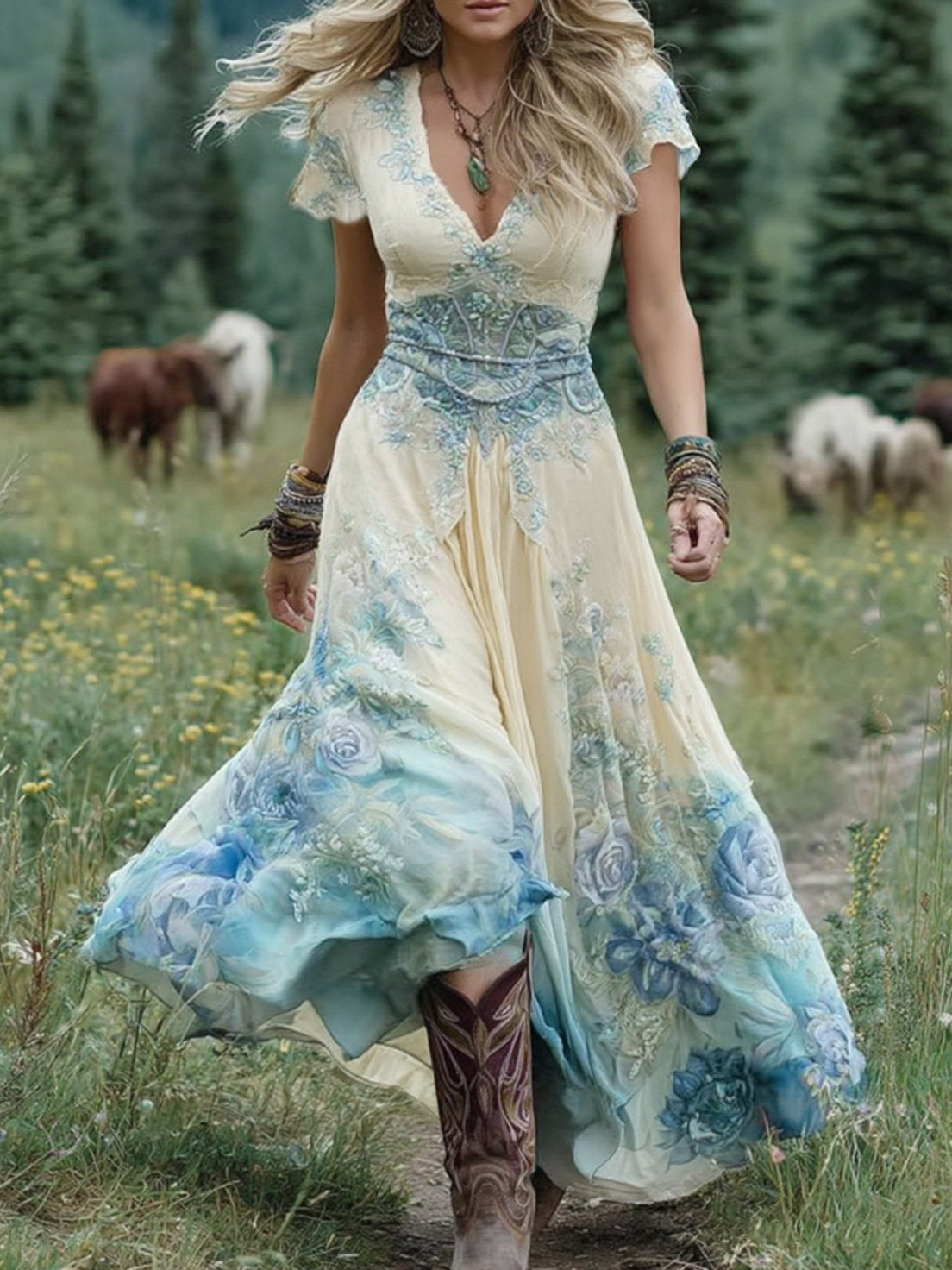 Elara | Vestido maxi floral con efecto degradado