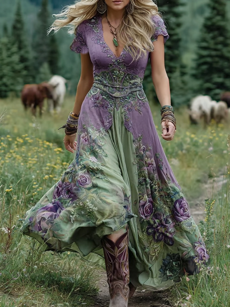 Elara | Vestido maxi floral con efecto degradado