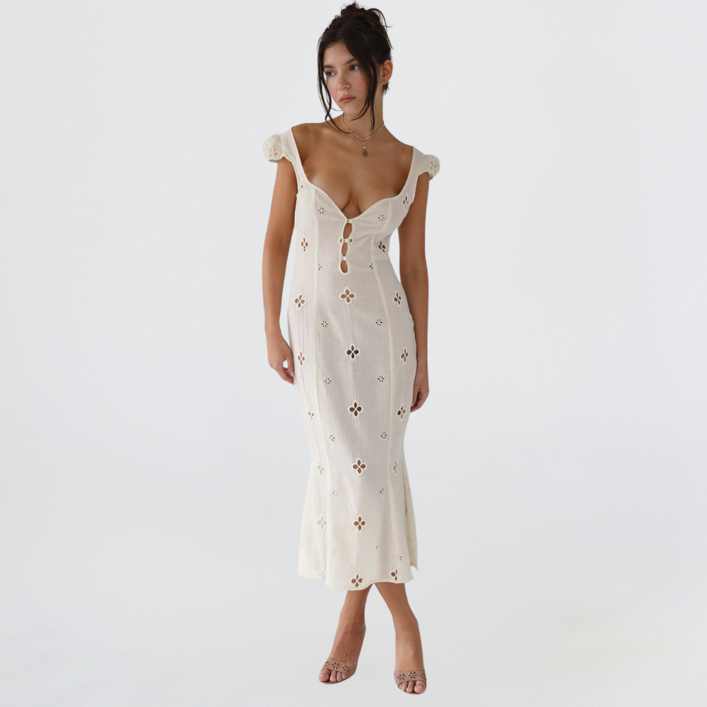 Aurelia | Vestido midi de boda con bordado y tirantes finos para mujer