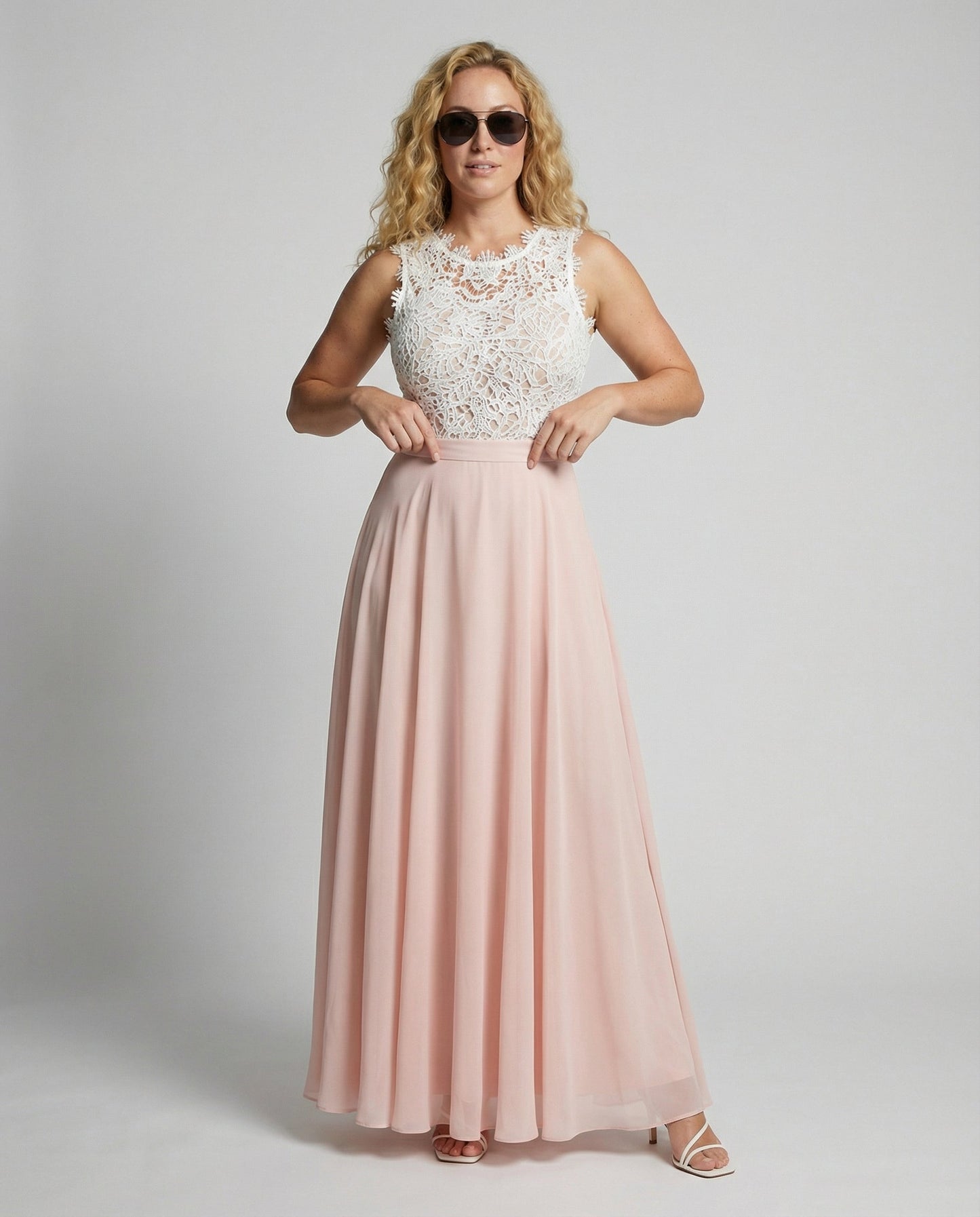 Adelaira | Vestido maxi para mujer con encaje y falda evasé | Formal