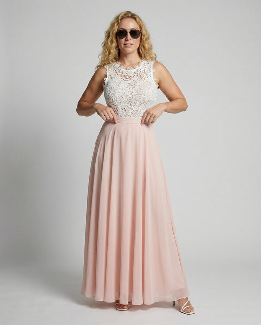 Adelaira | Vestido maxi para mujer con encaje y falda evasé | Formal