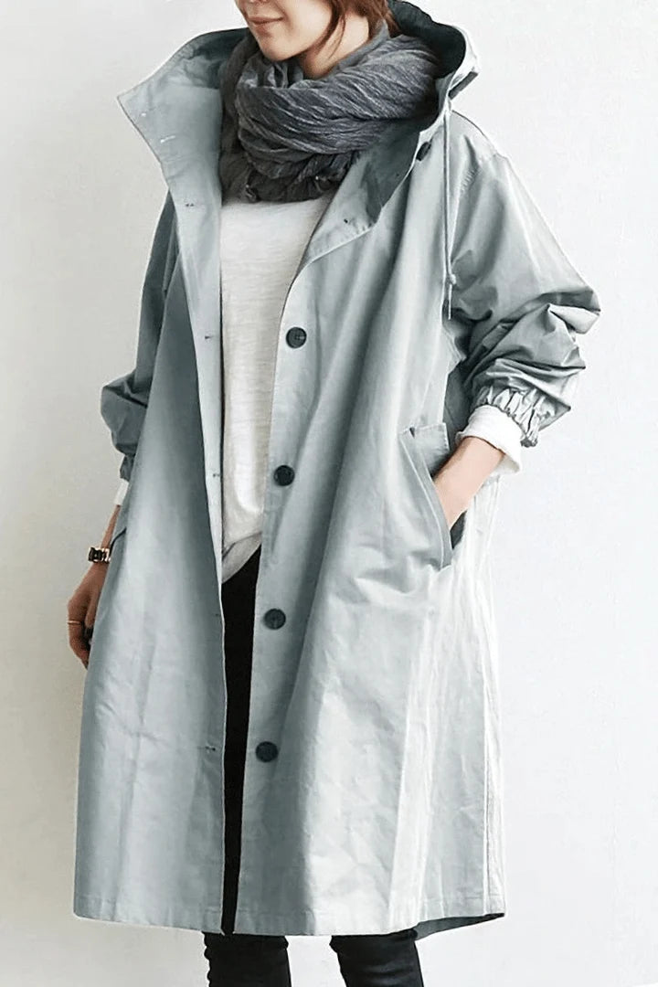 Chaqueta cortaviento para mujer con botones y capucha Impermeable