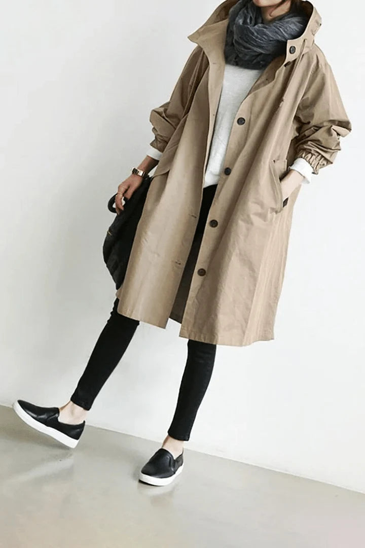 Chaqueta cortaviento para mujer con botones y capucha Impermeable