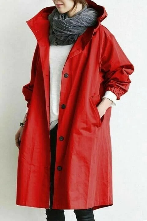 Chaqueta cortaviento para mujer con botones y capucha Impermeable