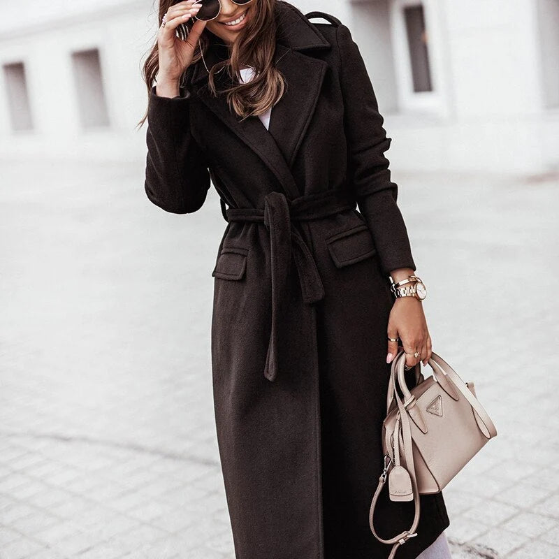 Abrigo largo con escote en V look de negocios elegante - Chaqueta de invierno - Abrigos de invierno para mujer