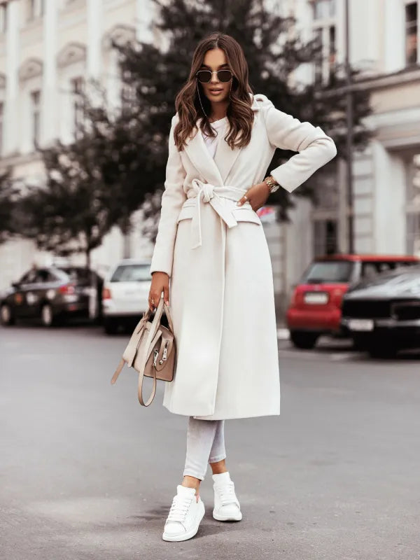 Abrigo largo con escote en V look de negocios elegante - Chaqueta de invierno - Abrigos de invierno para mujer
