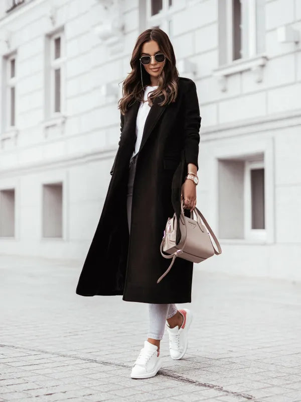 Abrigo largo con escote en V look de negocios elegante - Chaqueta de invierno - Abrigos de invierno para mujer