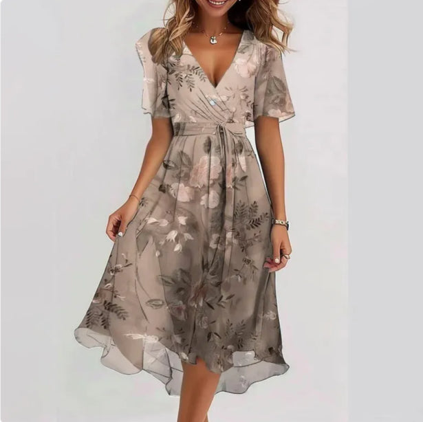 Flerida | Vestido midi con escote en V y mangas cortas | Midi