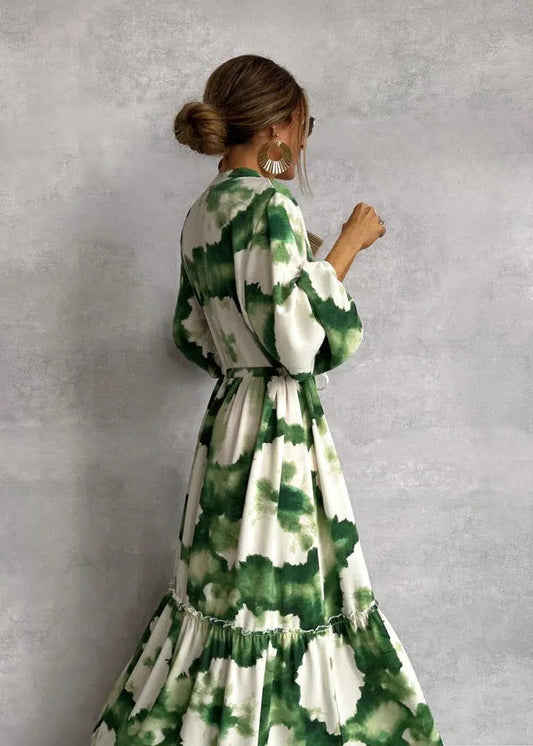 Teodora | Vestido maxi para mujer con estampado degradado y cinturón