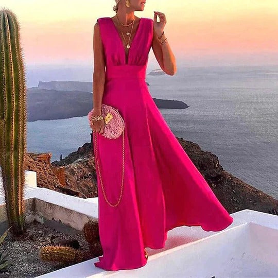 Nuria | Vestido maxi floral para mujer sin mangas y escote en V