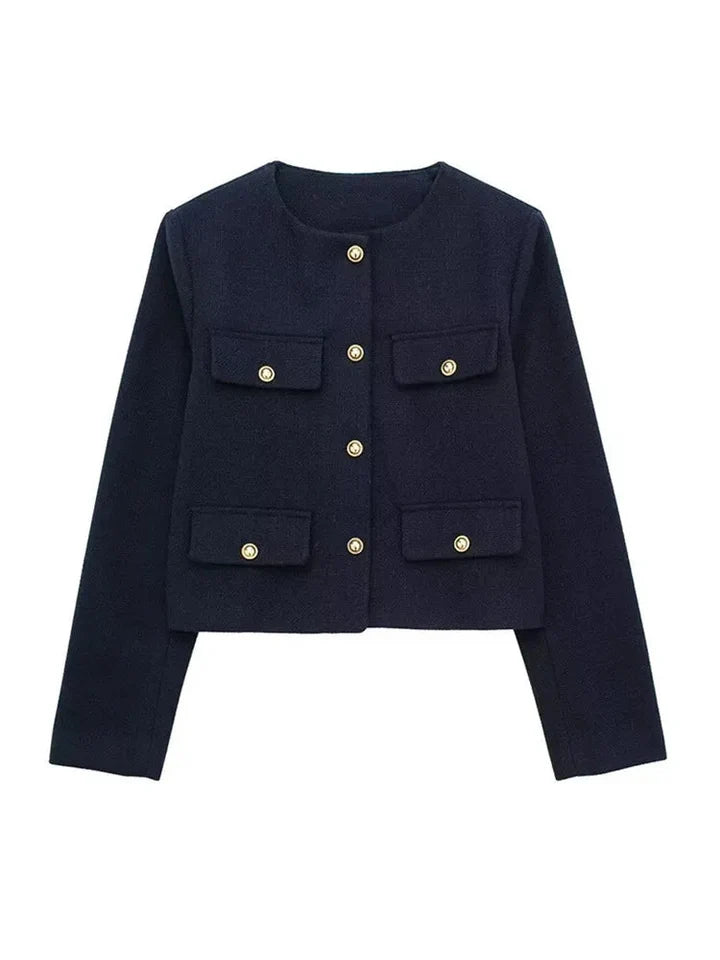 Chaqueta con botones elegante para mujer con detalles sofisticados y estilo versátil para oficina y tiempo libre