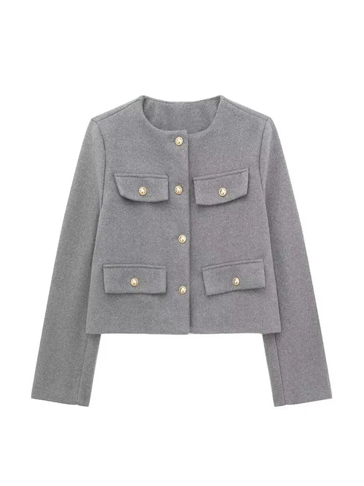 Chaqueta con botones elegante para mujer con detalles sofisticados y estilo versátil para oficina y tiempo libre