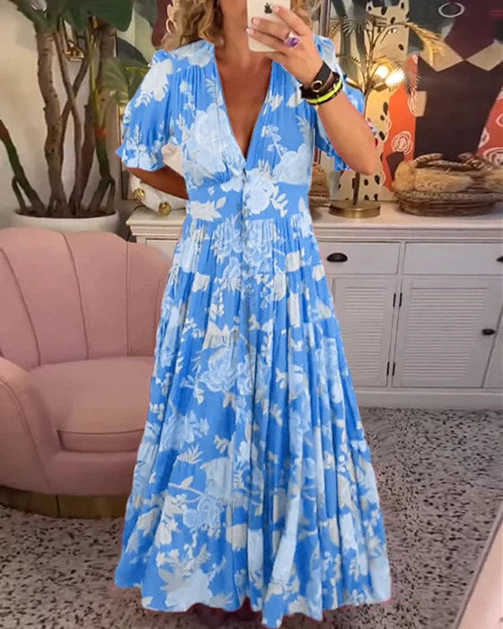 Daniela | Vestido maxi con estampado floral y escote en V