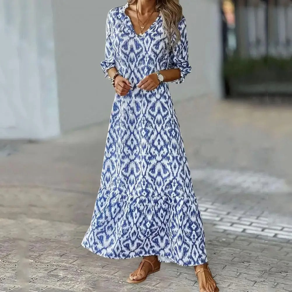 Cassis | Vestido Largo con Escote en V y Estampado