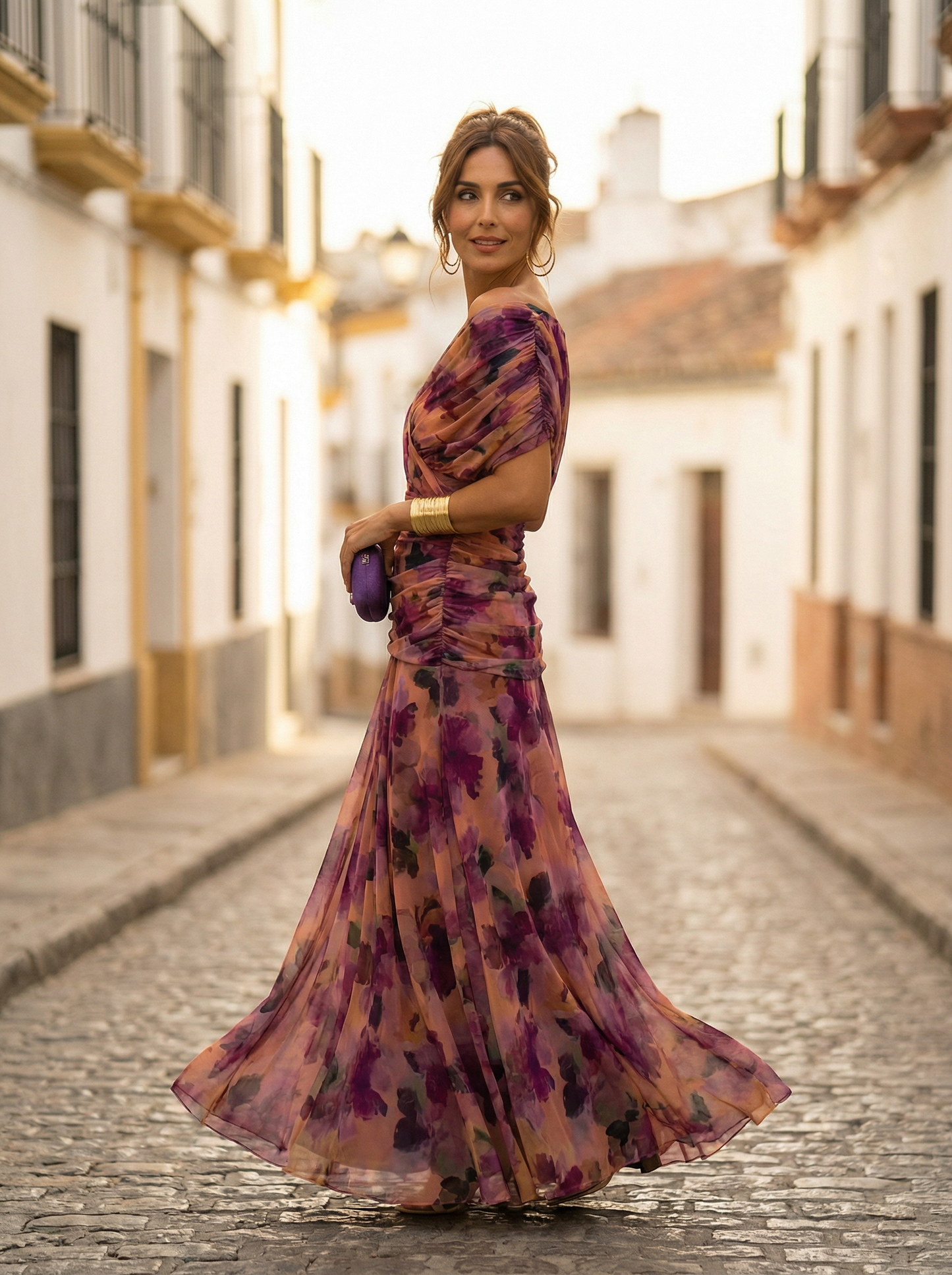 Leo | Vestido largo fruncido para mujer con cuello en V elegante | Boda