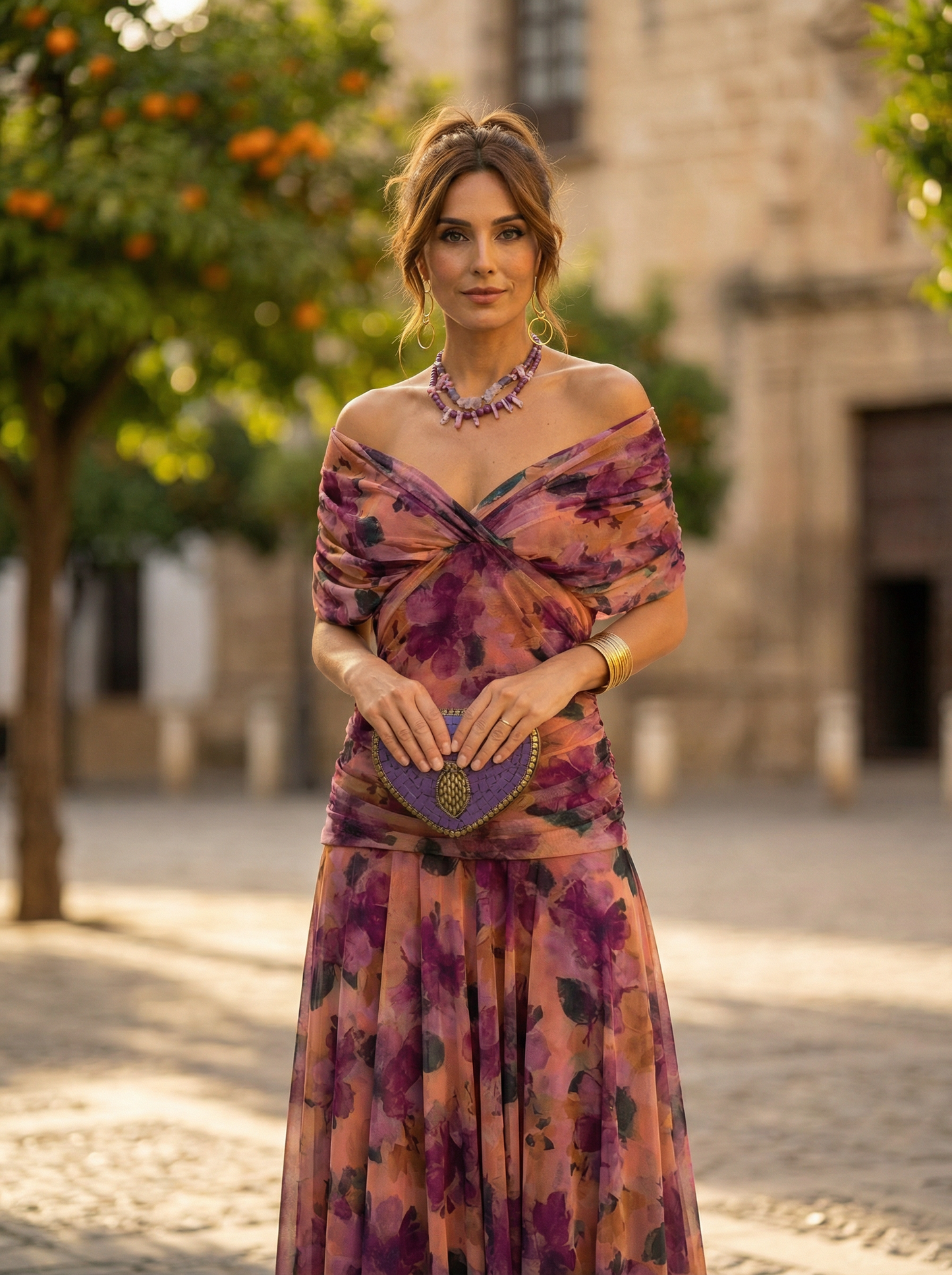 Leo | Vestido largo fruncido para mujer con cuello en V elegante | Boda