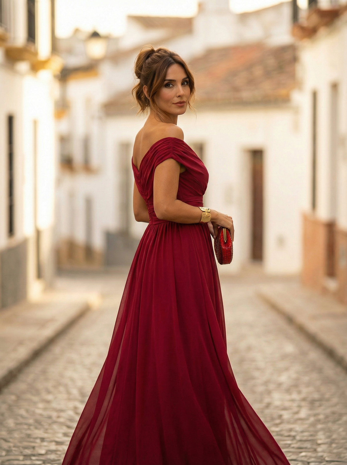 Leo | Vestido largo fruncido para mujer con cuello en V elegante | Boda