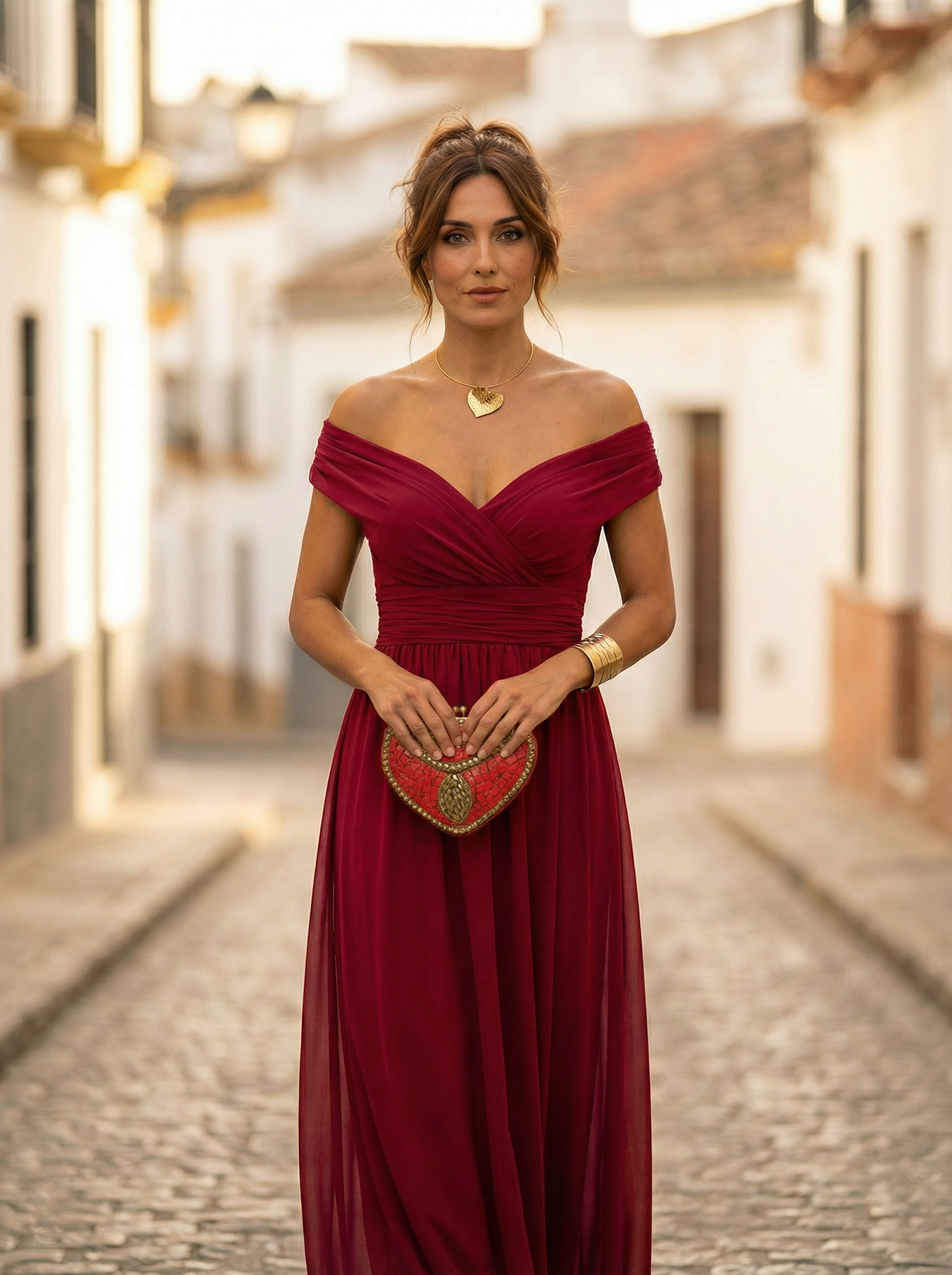 Leo | Vestido largo fruncido para mujer con cuello en V elegante | Boda