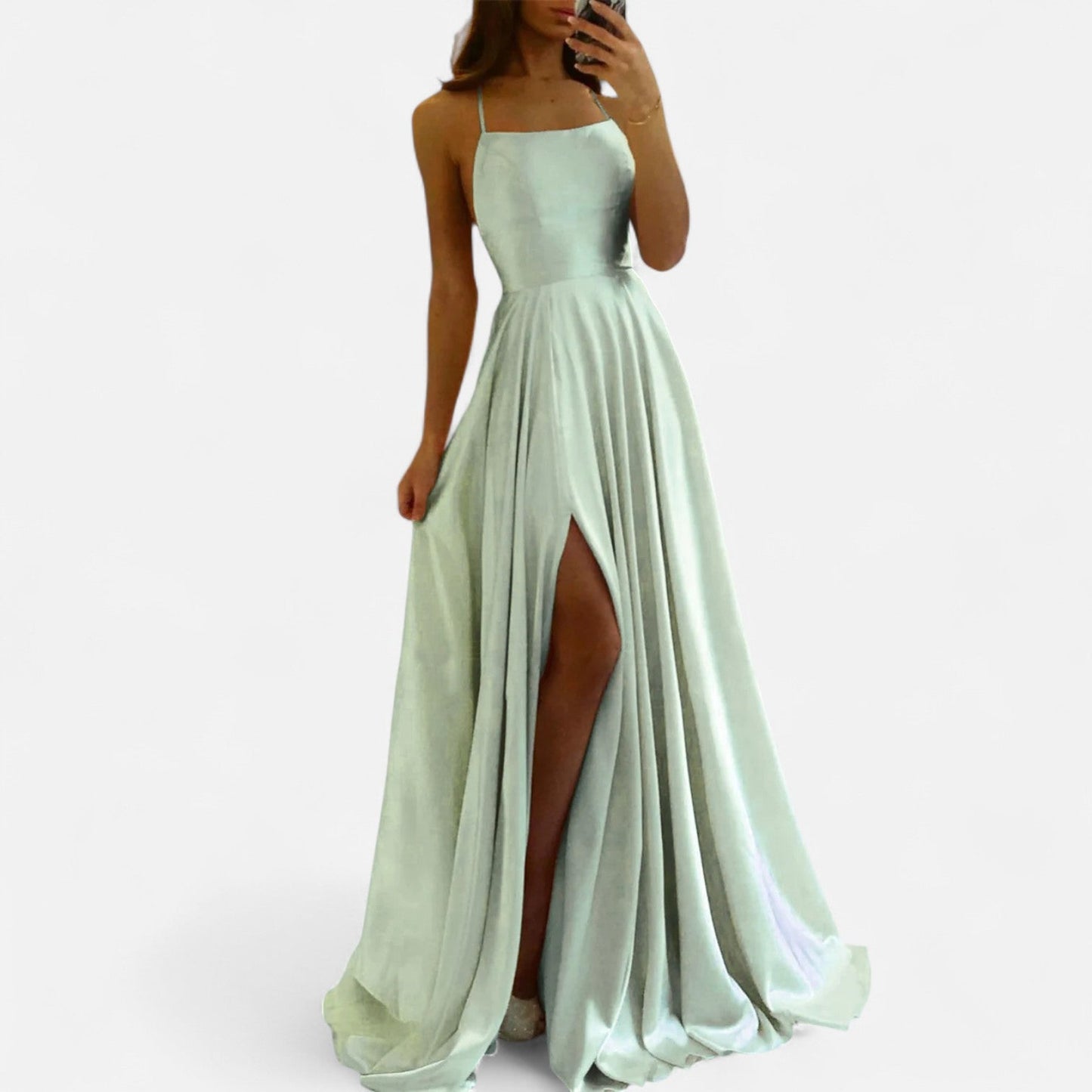Belina | Vestido maxi de invitada para mujer con abertura y tirantes