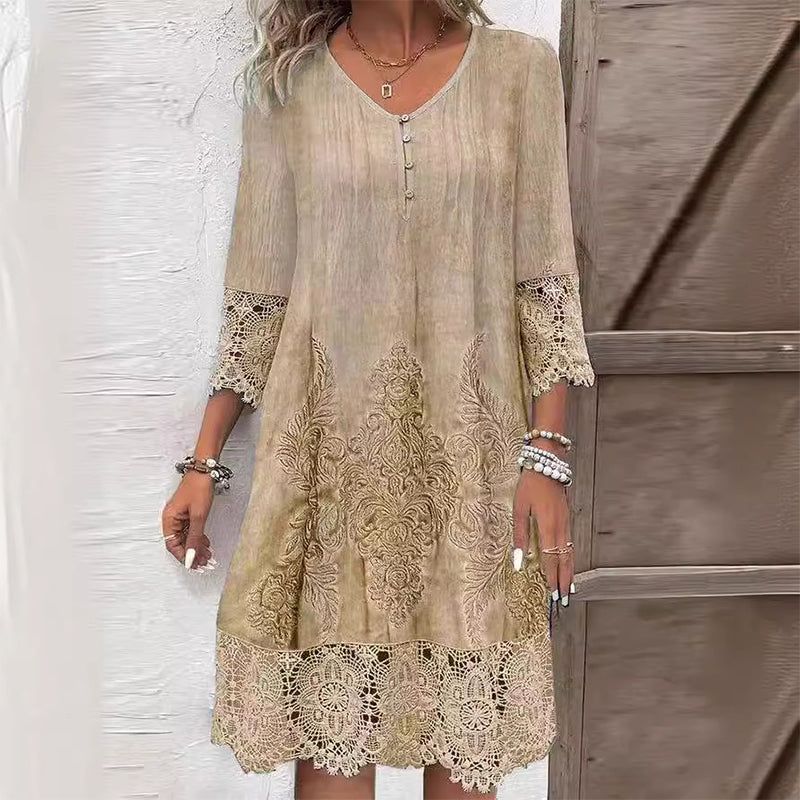 Ángeles | Vestido midi floral para mujer con encaje y cuello en V