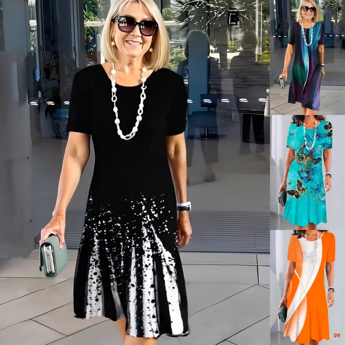 Elmara | Vestido midi para mujer con estampado y manga corta
