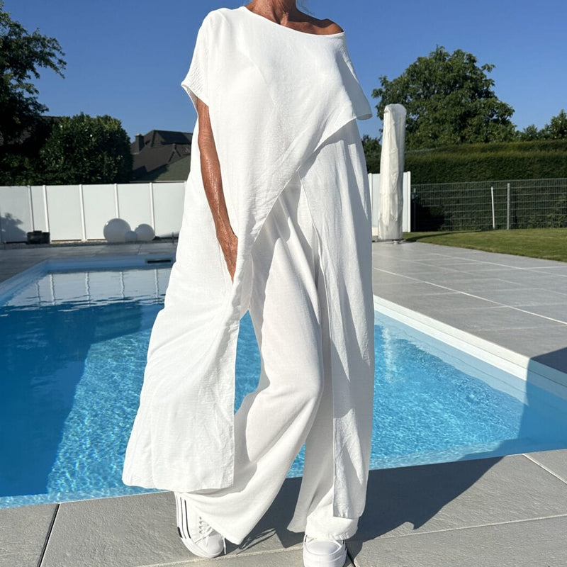Nareva | Conjunto de dos piezas con top de manga corta y pantalón ancho