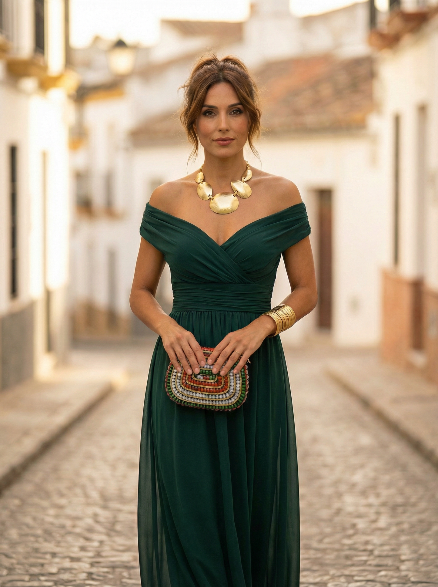Leo | Vestido largo fruncido para mujer con cuello en V elegante | Boda