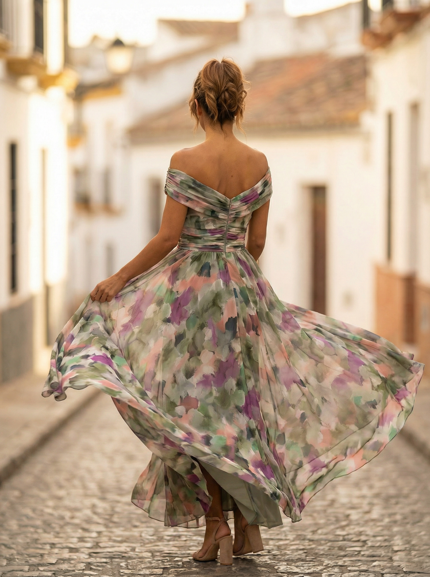 Leo | Vestido largo fruncido para mujer con cuello en V elegante | Boda