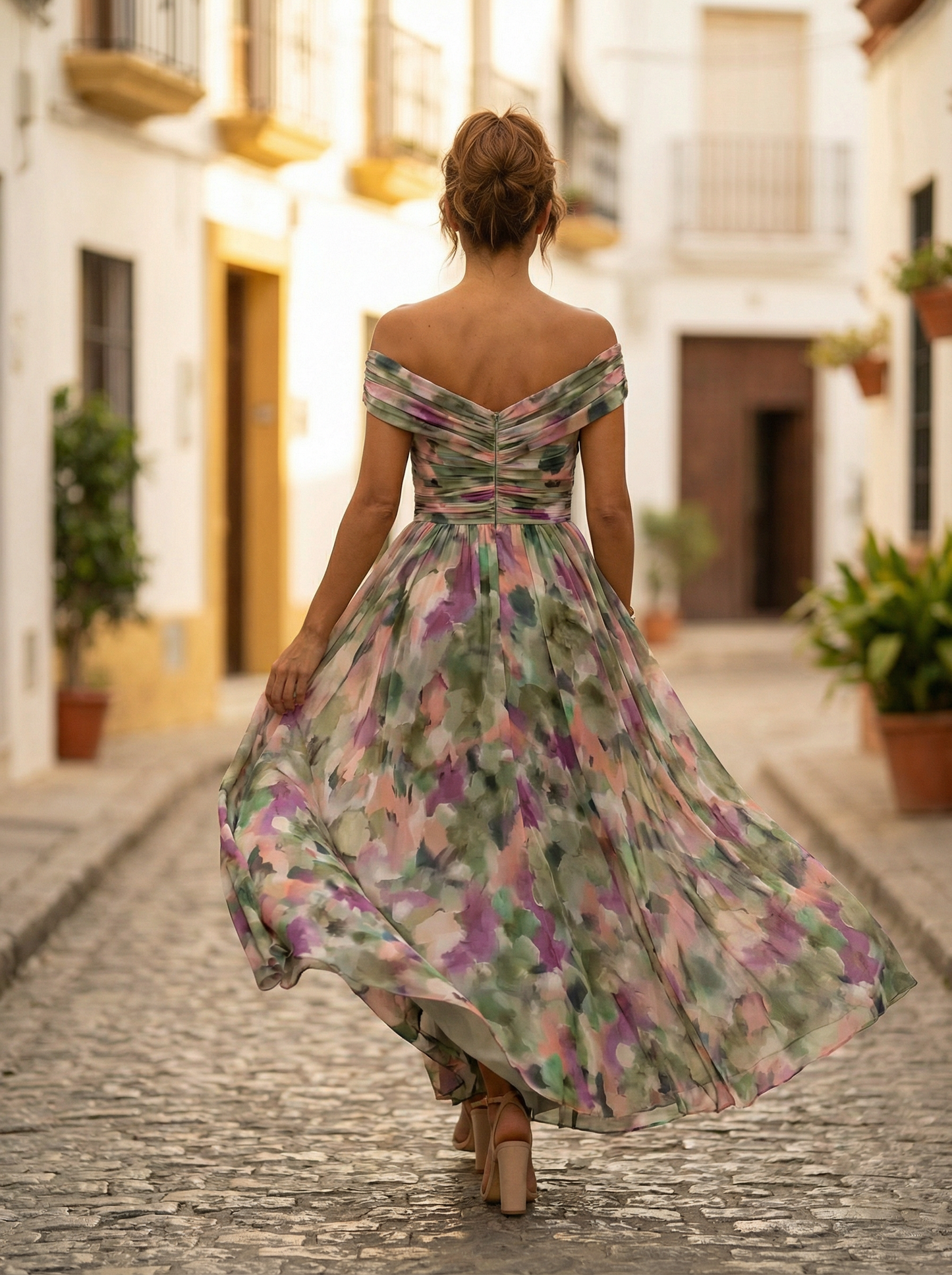 Leo | Vestido largo fruncido para mujer con cuello en V elegante | Boda
