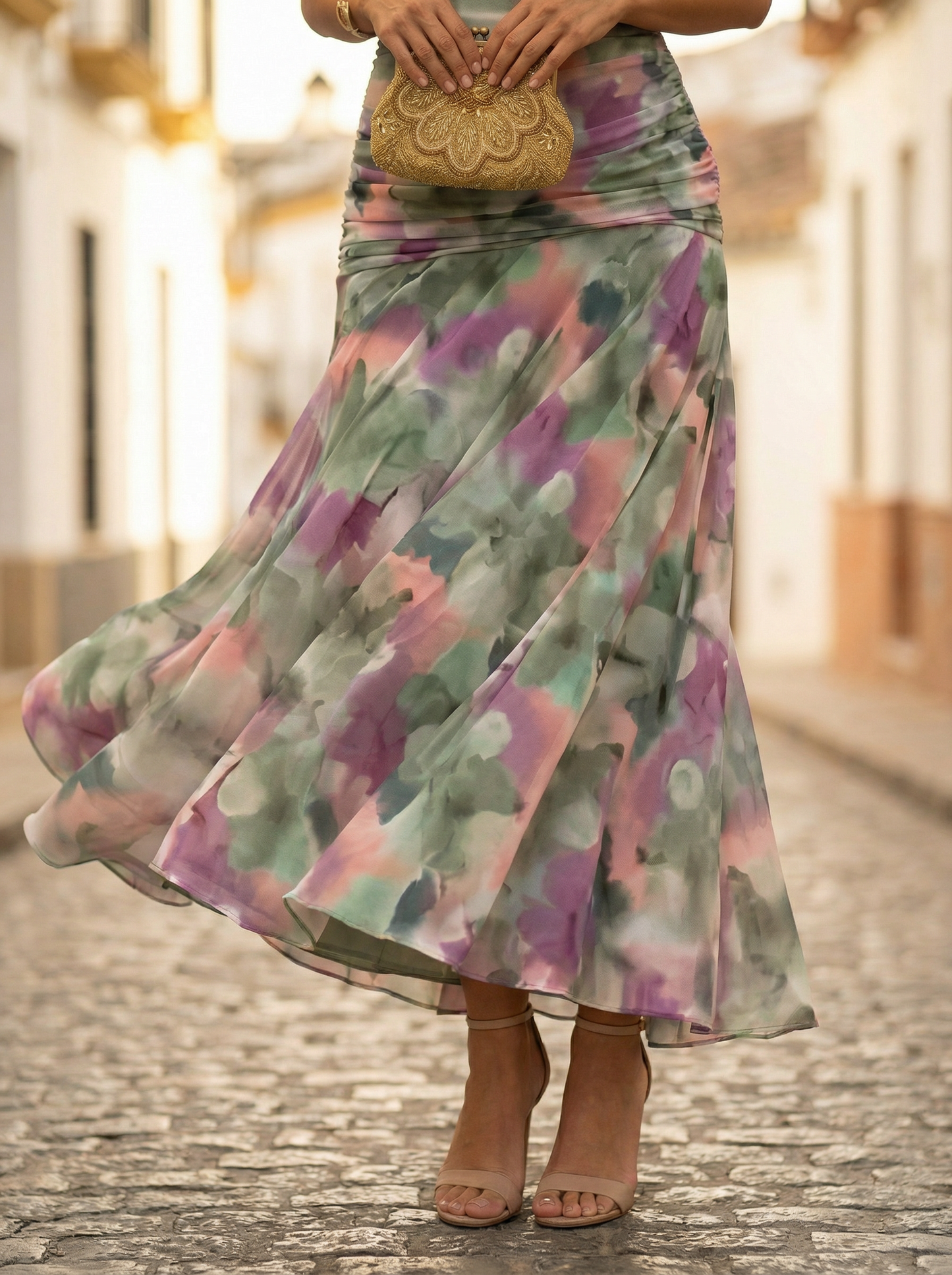 Leo | Vestido largo fruncido para mujer con cuello en V elegante | Boda