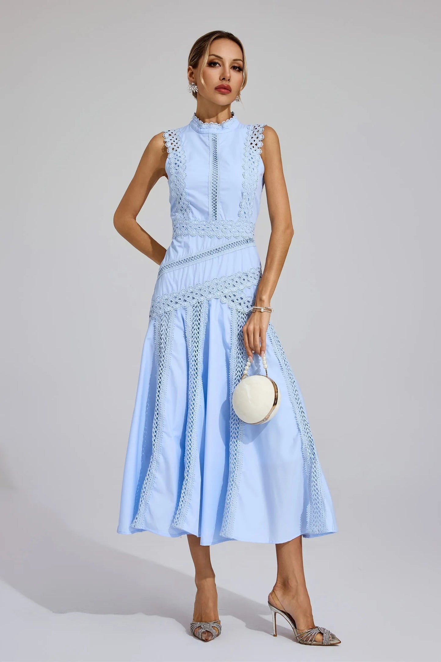 Selmara | Vestido midi para mujer de encaje sin mangas estilo boda