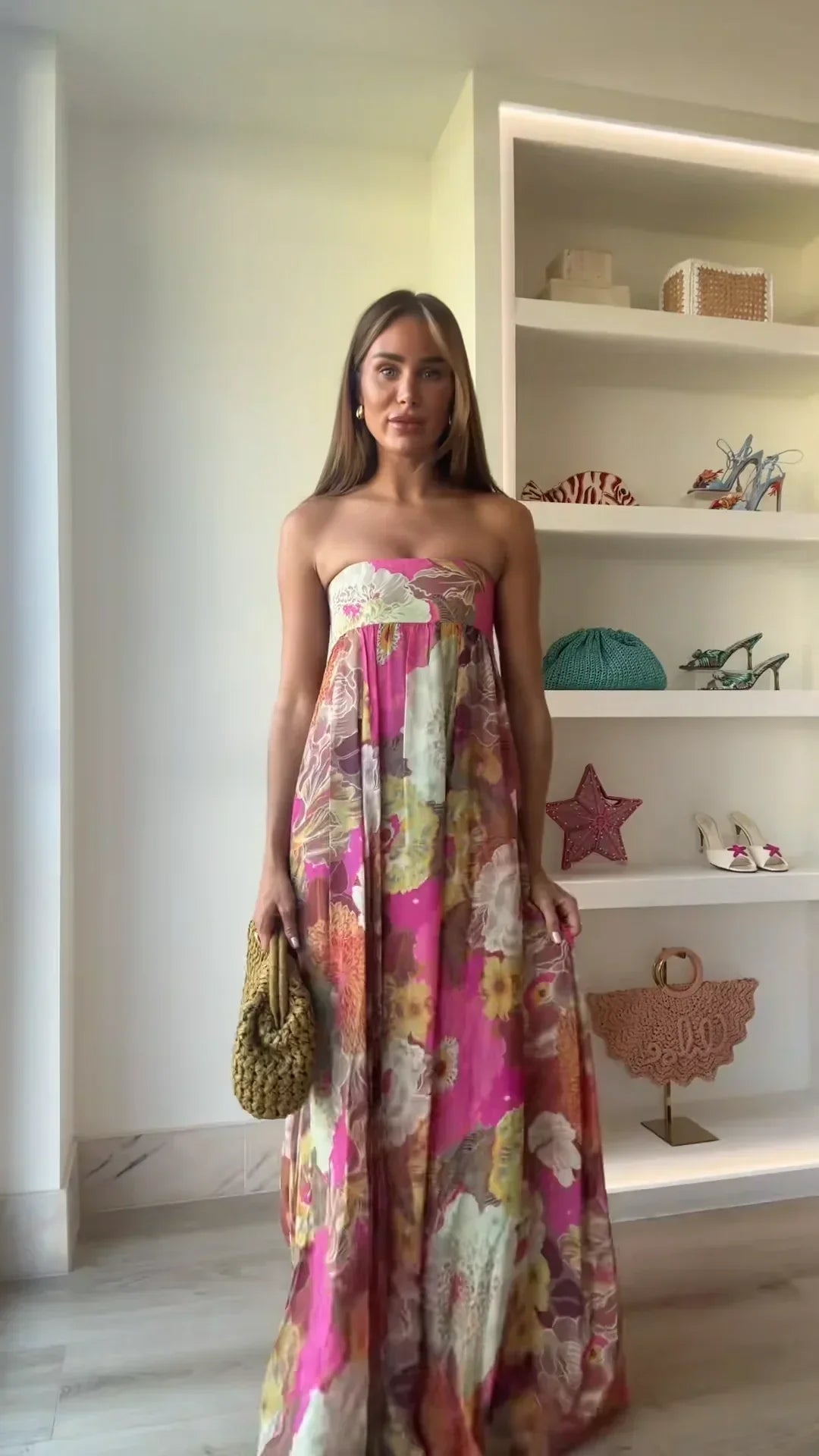 Lurevia | Vestido maxi para mujer con flores y sin tirantes estilo boda